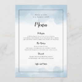 Lichtblauwe Waterverven Zwart Script Bruiloft Menu