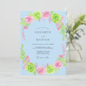 Lichtblauwe Whimsical Bloom Bruiloft Kaart (Staand voorkant)