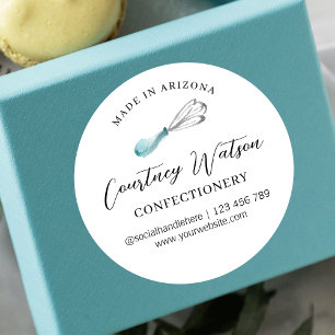 Lichtblauwe Whisk Modern Gebakken Met Liefde Cater Ronde Sticker