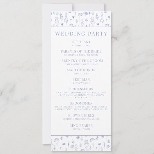 Lichtblauwe wilde bloem rustieke bruiloft programm (Achterkant)