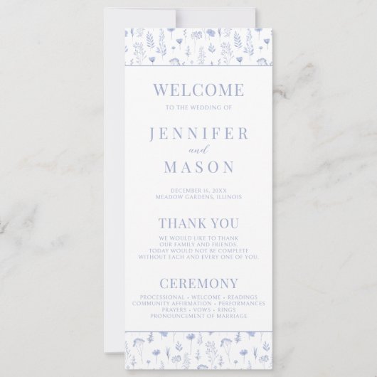 Lichtblauwe wilde bloem rustieke bruiloft programm (Voorkant)
