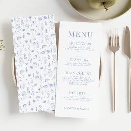 Lichtblauwe wildflower tuin bruiloft menu kaarten