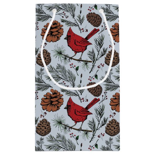 Lichtblauwe winter Perched Red Cardinal & Pine Con Klein Cadeauzakje (Achterkant)