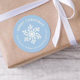 Lichtblauwe Winter Sneeuwvlok Kerst Cadeautag Ronde Sticker
