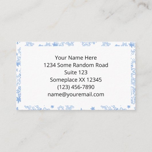 Lichtblauwe winter sneeuwvlok patroon visitekaartje (Achterkant)