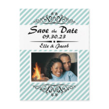 Lichtblauwe witte gestreepte Save the Date-briefka