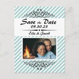Lichtblauwe witte gestreepte Save the Date-briefka Aankondigingskaart
