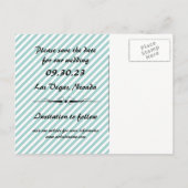 Lichtblauwe witte gestreepte Save the Date-briefka Aankondigingskaart (Achterkant)