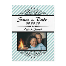 Lichtblauwe witte gestreepte Save the Date-briefka