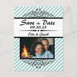 Lichtblauwe witte gestreepte Save the Date-briefka Aankondigingskaart