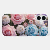 Lichtblauwe, Witte & Roze Rozen iPhone Hoesje (Achterkant horizontaal)