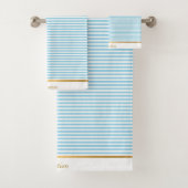 LICHTBLAUWE WITTE STRIPTE PATROON TRIM TOWEL SET BAD HANDDOEK (Insitu)