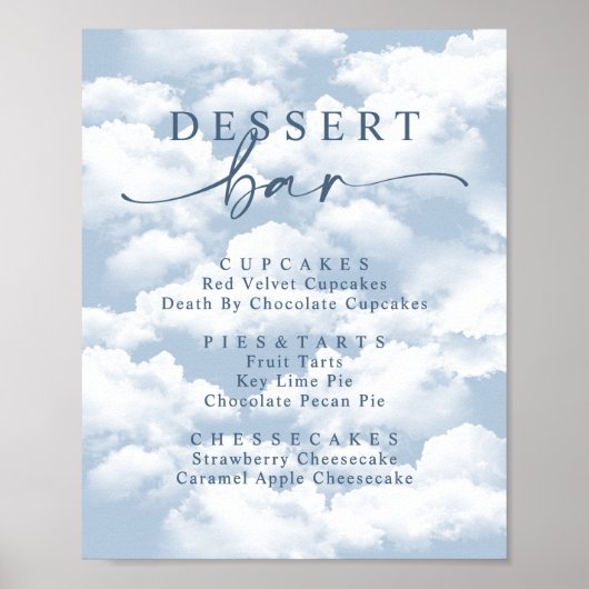 Lichtblauwe wolk op negen bachelorette dessertbar poster (Voorkant)