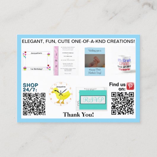 Lichtblauwe zakelijke foto's QR-codes 3,5 x 2,5 Visitekaartje (Achterkant)