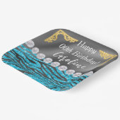 Lichtblauwe zebra print & gouden zilveren verjaard papieren bordje (Gebogen)