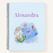 Lichtblauwe zeemeermin kat met eigen naam notitieboek (Voorkant)