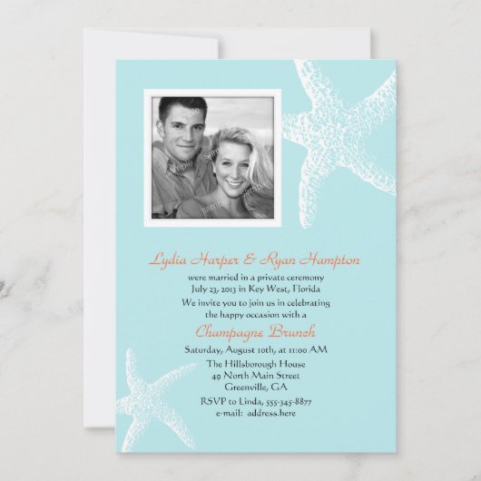 Lichtblauwe Zeester Foto Sjabloon Ontvangst Alleen Kaart (Voorkant)