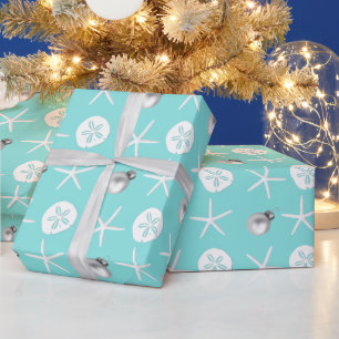 Lichtblauwe Zeester Zanddollar Tropisch Kerstmis Cadeaupapier