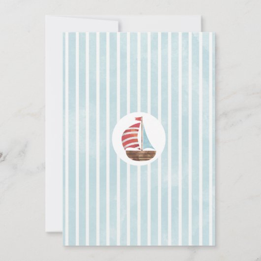 Lichtblauwe zeilboot Zeilen naar een 1e verjaardag Kaart (Achterkant)