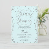 Lichtblauwe & Zilveren Bruidsdouche Kaart (Staand voorkant)