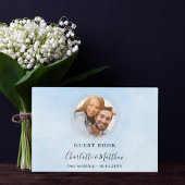 Lichtblauwe zilveren foto schittert bruiloft gastenboek