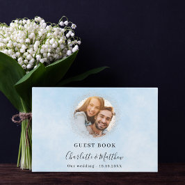 Lichtblauwe zilveren foto schittert bruiloft gastenboek