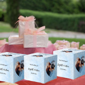 Lichtblauwe zilveren glitter foto bruiloft bedankdoosjes