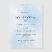 Lichtblauwe zilveren glitter luxe bruiloft magnetische uitnodiging (Voorkant)