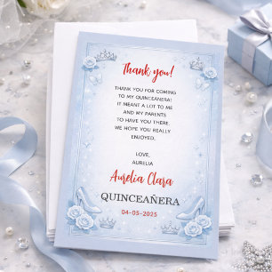 Lichtblauwe Zilveren Prinses Quinceanera Verjaarda Bedankkaart