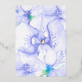 Lichtblauwe, zilveren waterverf orchidee Quinceane Folie Uitnodiging (Achterkant)