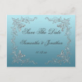 Lichtblauwe zilveren wervelingen Bewaar de datum Aankondigingskaart (Voorkant)