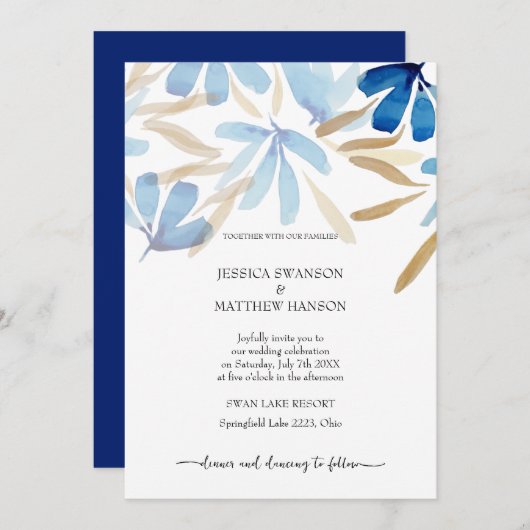 Lichtblauwe zomer bruiloft kaart (Voorkant / Achterkant)