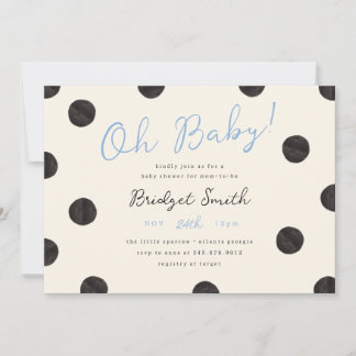Lichtblauwe Zwarte Stippen Baby Shower Uitnodiging