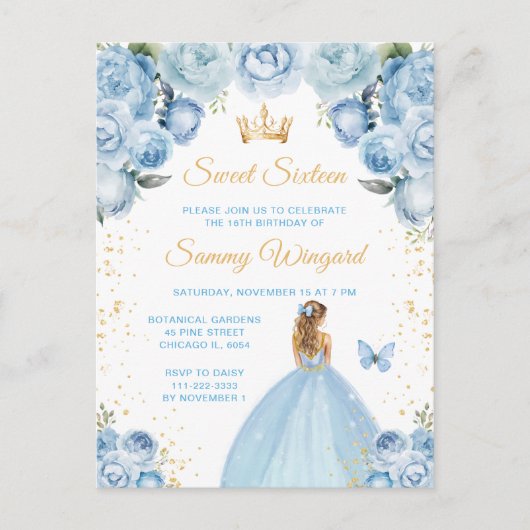 Lichtblonde Haren Prinses Sweet Sixteen Briefkaart (Voorkant)