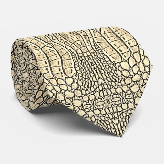 Lichtbruin alligatorleer stropdas (Opgerold)