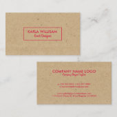 Lichtbruin ambachtelijk papier Crimson rood accent Visitekaartje (Voorkant / Achterkant)