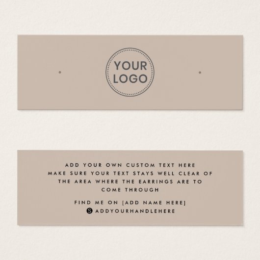 Lichtbruin custom logo stud oorbel display kaart (Voorkant /achterkant)