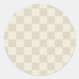 Lichtbruin en gebroken wit schaakbord ronde sticker