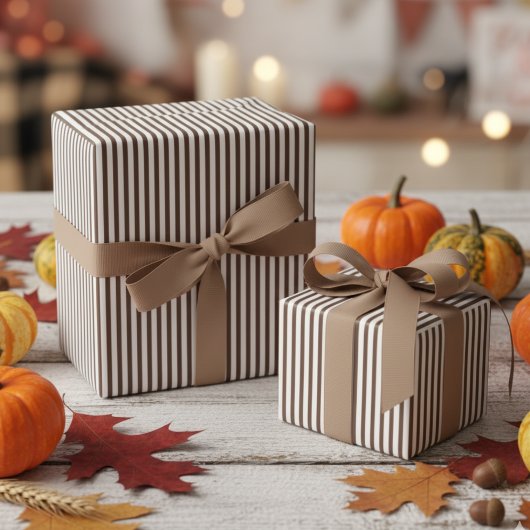 Lichtbruin en witte strepen patroon cadeaupapier