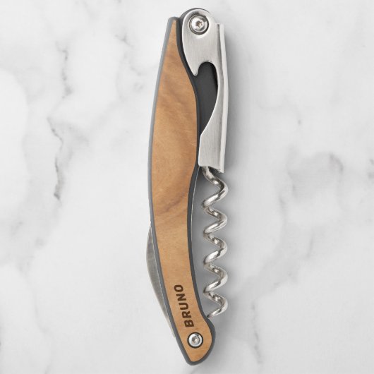 Lichtbruin Faux-houtmonogram Kurkentrekker (Achterkant)