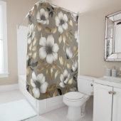 Lichtbruin Goud Zwart Wit Bloem Douchegordijn (In situ)