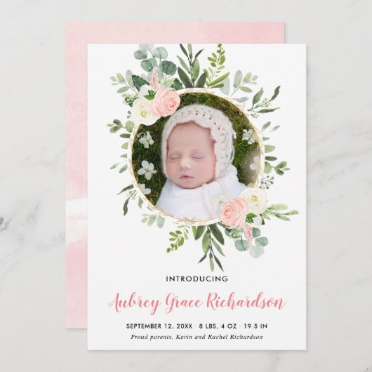 Lichtbruin gouden eucalyptusbaby aankondiging (Voorkant / Achterkant)