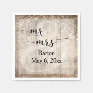 Lichtbruin Hout & Lichtsnaren Huwelijk Mr. & Mrs Servetten