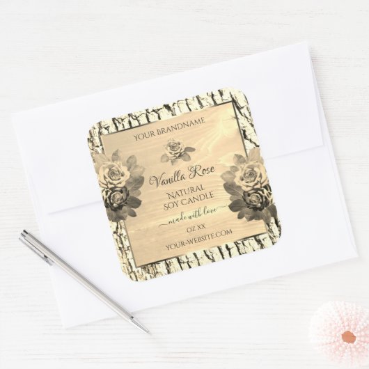 Lichtbruin Houtkorrel Beige Rozen Productlabels Vierkante Sticker (Envelop)
