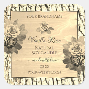 Lichtbruin Houtkorrel Beige Rozen Productlabels Vierkante Sticker