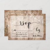 Lichtbruin Rustiek Hout & Lichten Bruiloft RSVP (Voorkant / Achterkant)