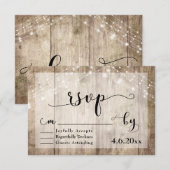 Lichtbruin Rustiek Hout & Lichten Bruiloft RSVP Kaartje (Voorkant / Achterkant)