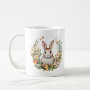 Lichtbruin/Tan Bunny Konijn met bloemen Koffiemok