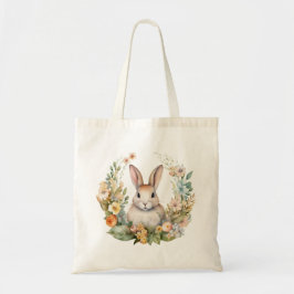 Lichtbruin/Tan Bunny Konijn met bloemen Tote Bag