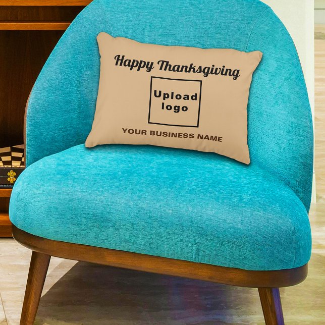 Lichtbruin | Thanksgiving | handelsmerk | Accent Kussen (Business name and logo with Thanksgiving greeting on light brown accent pillow)